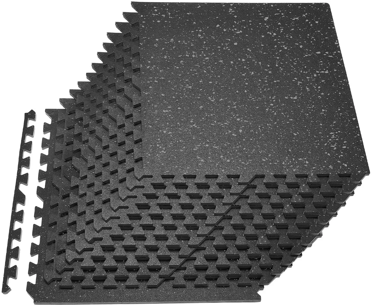 VEVOR 24 x Puzzlematte Bodenschutzmatte 610 x 610 x 14 mm, Hochdichte EVA-Schaumstoffmatte, Ineinandergreifende Fitnessmatte Gymnastikmatte Sportmatte, Trainingsmatte (Schwarz) mit Grauen Punkten