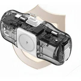 wozinsky Mini-Powerbank 5000 mAh 15 W USB-C mit integriertem USB-C-Kabel und Apple Watch Ladegerät - Weiß