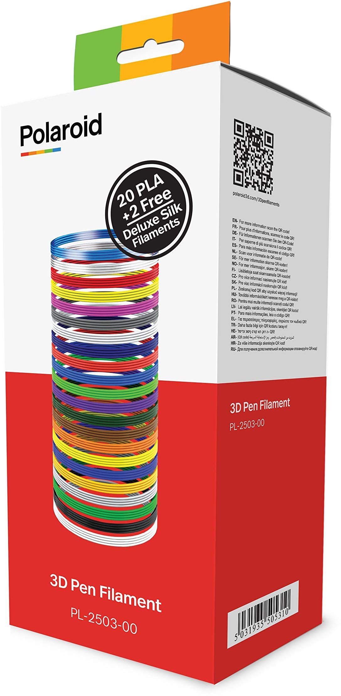 Polaroid PLA-Filament für 3D-Stifte, Box mit 20 Farben, plus 2 Seidenfilamenten
