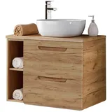 Lomadox Waschtischunterschrank 81 cm mit Keramikbecken LUTON-56-CRAFT Wotan Eiche Nb. B/H/T ca. 81/76/46 cm