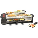 Suntec Wellness SUNTEC Raclette Grill RAC-7079 Flex8 stone/stone – Mini Tischgrill für 8 Personen – 8 Pfannen + 8 Spatel als Zubehör Set – Doppelseitige Steinplatte aus Granit – Mit Drehgelenk – 1400 Watt