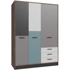 Forte Carryhome Kleiderschrank, Grau, Grün, Schwarz, Weiß, Eiche, Kunststoff, 3 Schubladen, 144x200x60 cm, Beimöbel erhältlich, in verschiedenen Holzdekoren erhältlich, Kinder- & Jugendzimmer, Kindermöbel, Kinderkleiderschränke