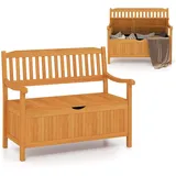 FANTASK Gartenbank Holz mit Stauraum, Holzbank für 2-Sitzer bis 360kg belastbar, Balkonbank mit abnehmbarem Innensack, Teak
