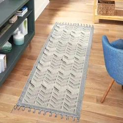 Teppich CARPET CITY "VALENCIA 920", blau (grau, blau), B:80cm H:20mm L:300cm, Obermaterial: 55% Polypropylen, 45% Sisal, Teppiche, Fransenteppich, Boho-Stil, Hochtief-Muster/ 3D-Effekt, mit Fransen