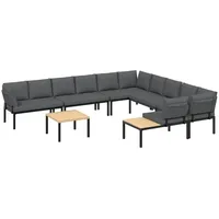 vidaXL 7-tlg. Garten-Sofagarnitur mit Kissen Schwarz Aluminium