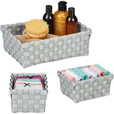 Relaxdays Aufbewahrungskorb 3er Set geflochten aus Kunststoff 21 x 31 x 11 cm grau/weiß