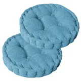 Sitzkissen Rund, 2Er Set Bodenkissen, 40 X 40 Cm Sitzkissen Stuhl, Baumwolle Polsterung Dicke Bodenkissen Yogakissen Haustierbett Sitzpolster Für Den Innen Und Außenbereich Stuhlkissen-Set,Blau