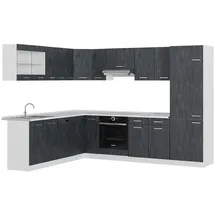 Vicco Eckküche R-Line 287x227 cm Schwarz Weiß mit Arbeitsplatte Weiß Marmor