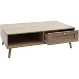 Mendler Couchtisch HWC-M39, Wohnzimmertisch Beistelltisch Sofatisch, Schublade Kubu Rattan Holz Melamin, 37x110x59cm Eiche-Optik