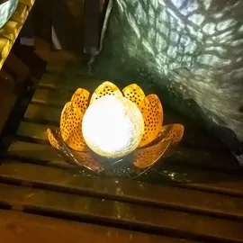 GLOBO Garten Außenlampen Solarleuchte dekorative LED Solarleuchte im Lotusblüten Design, Glaskugel goldfarben, LED, 22cm, Terrasse, 2er Set