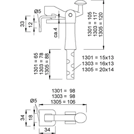 Woelm GmbH Torfeststeller 1301/1303/1305 Metall 120 mm mit Steindolle und Haltewinkel Schwarz