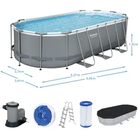 BESTWAY Power Steel Frame Pool oval Set 549 x 274 x 122 cm inkl. Filterpumpe