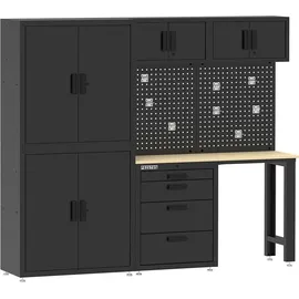 feistos Werkstattschrank Stahl 223x46x190 cm Schwarz abschließbar