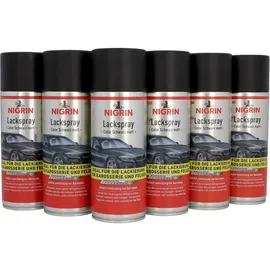 Nigrin Lackspray, 6 x 400 ml, mattschwarzer Autolack, schützt Felgen und Karosserie vor Rost, schnell trocknend, Schwarz Matt