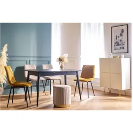 miliboo Runder Samt-Hocker in Taupe und Gold-Metall D40 cm DONA