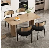 Flieks Esszimmerstuhl (4 St), 4er Set Rattanstuhl Polsterstuhl Wohnzimmerstuhl Samt mit Rückenlehne schwarz