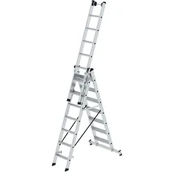 MUNK Stufen- Mehrzweckleiter mit Wandlaufrollen und Nivello® Traverse 3x7 Stufen