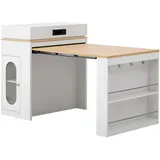 OKWISH Ausziehbarer Esstisch MDF und Glas Weiß, faltbare Tischplatte mit Steckdosenleiste, 83x46-146,5x96 cm