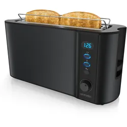Arendo Automatik 2 Scheiben 1000W Langschlitz Toaster, Auftaufunktion, Wärmeisolierendes Doppelwandgehäuse, Schwarz