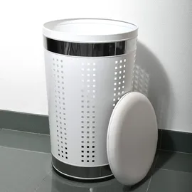 MSV Wäschekorb Wäschesammler Wäschetruhe mit Sitzkissen Rund, 60,5 cm Höhe Metall Weiß