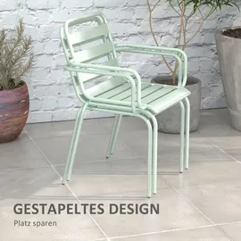 Outsunny 3tlg. Bistroset Gartenmöbel Set mit 1 Couchtisch, 2 Stapelbaren Stühlen, Balkon-Set, Sitzgruppe für Balkon, Terrasse, Stahl, Grün