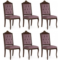Casa Padrino Luxus Barock Esszimmerstuhl Set Lila / Dunkelbraun / Gold - Handgefertigtes Küchen Stühle 6er Set - Barock Esszimmer Möbel - Luxus Qualität - Made in Italy