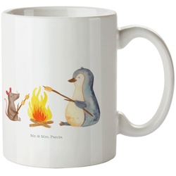 Mr. & Mrs. Panda Tasse Pinguin Lagerfeuer – Weiß – Geschenk, Kaffeebecher, Lebensmotivation, Keramik weiß