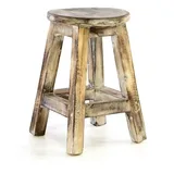 VCM Gartenstuhl Vintage Hocker geflammt 40 cm braun