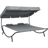 vidaXL Garten-Sonnenliege mit Sonnendach 200 x 173 x 135 cm grau inkl. Kissen