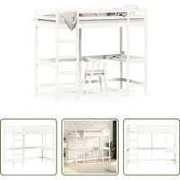 The Living Store Hochbett mit Schreibtisch Weiß 90x190 cm Massivholz Kiefer - Weiß
