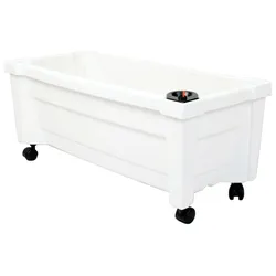 Pflanzkübel KHW, weiß, B:79cm H:33cm T:35cm, Kunststoff, Pflanzgefäße, Pflanzkasten auf Rollen mit Bewässerungssystem, BxTxH: 79x35x33 cm