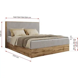 MKS Meble Boxspringbett WOOD CLASSIC, Komplett Set mit Multipocket-Matratze und Topper T25, Doppelbett für Schlafzimmer, hohe Kopfteil - 180 x 200... - Hellgrau