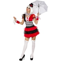 NET TOYS Pierrot Kostüm Damen Harlekin Kleid 42/44 (M/L) Clown Damenkostüm Clownskostüm Frauen