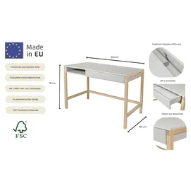 WoodMan Schreibtisch WOODMAN "Northgate", grau (grau, birkenfarben, grau), B:112cm H:76cm T:60cm, Tische, Schreibtisch, im skandinavian Design, Breite 112 cm, FSC-zertifiziert