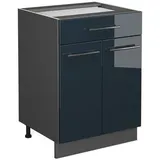 Vicco Küchenunterschrank Dunkelblau Hochglanz 60 cm mit Schublade, AP Anthrazit Quadratisch, 60x82x60 Küchen, Küchenmöbel, Küchenschränke, Fame-Line