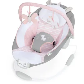 Ingenuity Ingenuity, Babywippe mit Vibration und Melodien, Flora the Unicorn - abnehmbare spielbogen, gepolsterter Kopfstütze, Sicherheitsgurt, Babysitz ,Lautstärkeregler, grau / rosa,