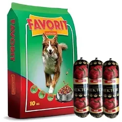 Favorit Hundetrockenfutter mit Rindfleisch 10kg + Hektor Hundefutter Riegel mit Rindfleisch 3x900g