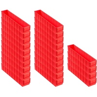 SuperSparSet 24x Rote Industriebox 500 S | HxBxT 8,1x9,1x50cm | 2,8 Liter | Sichtlagerkasten, Sortimentskasten, Sortimentsbox, Kleinteilebox