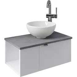 Waschtisch SAPHIR "Serie 6915 Waschschale mit Unterschrank für Gästebad, Gäste WC", weiß (weiß glanz, oxid dunkelgrau, weiß glanz), B:61cm H:39,8cm T:35cm, Waschtische, 61 cm mit Keramik-Aufsatzbecken, 2 Türen und 1 Fach