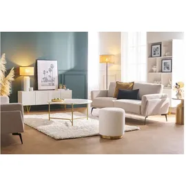 miliboo Runder Samt-Pouf in petrolblau und goldfarbenem Metall D40 cm AMAYA