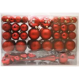 Geschenkestadl 101 teilig Weihnachtskugel Herz Kugel mit Schneeflocke Christbaumspitze mit 100 Metallhaken Anhänger Baumschmuck Weihnachten (Rot)