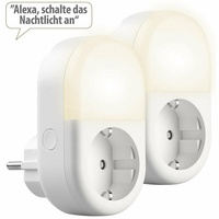 Luminea Home Control 2er-Set WLAN-Steckdose mit LED-Nachtlicht, App &