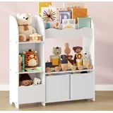 Songmics Bücherregal Kinder, Kinderregal, Spielzeugregal mit 2 Aufbewahrungsboxen, für Bücher, Kinderzimmer, Spielzimmer, Wohnzimmer, wolkenweiß