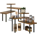 IBUYKE Arbeitsplatten-Organizer, Eckregal, 3-stöckiges Gewürzregal mit Haken, Satz von 2,verstellbare Ausrichtung,Küchenregal, platzsparend für Küche, Bad, Theke, Schrank,Rustikal Braun,TLJ023H-2