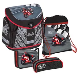 BELMIL® Schulranzen-Set Mister & Missy Free Racing 2 Kunstfaser schwarz/rot