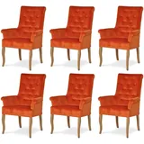 Casa Padrino Chesterfield Neo Barock Esszimmer Stuhl 6er Set Orange / Naturfarben - Küchenstühle mit Armlehnen - Esszimmer Möbel - Chesterfield Möbel - Neo Barock Möbel