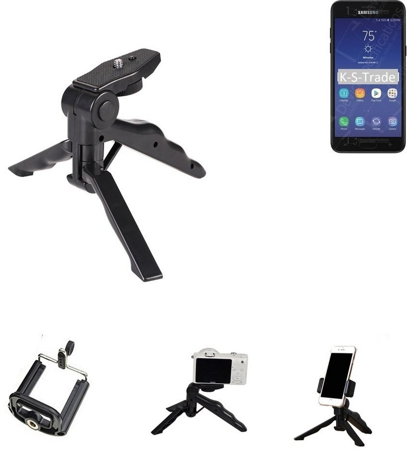 K-S-Trade für Samsung Galaxy J3 Aura Smartphone-Halterung, (Stativ Tisch-Ständer Dreibein Handy-Stativ Ständer Mini-Stativ) schwarz