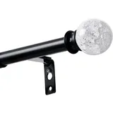 Gardinenstange für Ösenvorhänge, 67-227 cm Einziehbare Schwarze Vorhangstange mit Halterung, Durchmesser 16 mm, Gardinenstange mit Runden Transluzenten Endstücken