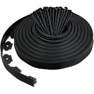 Relaxdays Rasenkante mit Erdanker, 30 m, zur Beeteinfassung & Wegumrandung, Flexibles Rasenband, Kunststoff, schwarz
