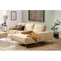 W.SCHILLIG Ecksofa run, Designsofa, bequem, L-Form, mit elegantem Holzsockel, Füße in Chrom glänzend, Breite 299 cm braun
